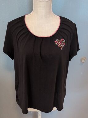 Simply Basic Sleepwear Cotton Blend Floral Embroidery Heart Pajama Shirt Pink